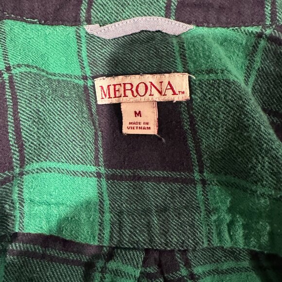 Merona Green & Navy Buffalo Plaid Flannel Button Down - Size M - Picture 3 of 4